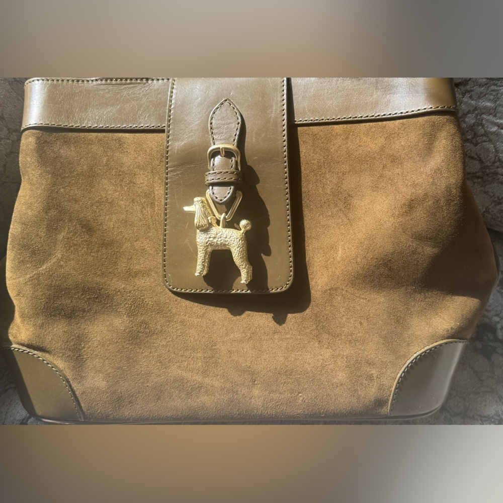 Vintage Kieselstein-Cord Olive Green Suede & Leather Tote Bag w/ Leather Handles
